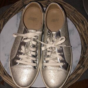 Womens Johnston & Murphy Emerson Lace-up Silver/White Crackle Leather Sneakers 9